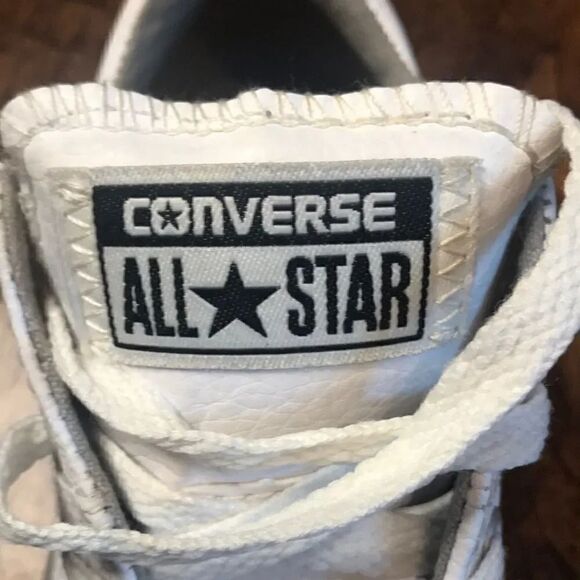 Converse All Star white leather lace-up sneakers, size 12 - Picture 5 of 12